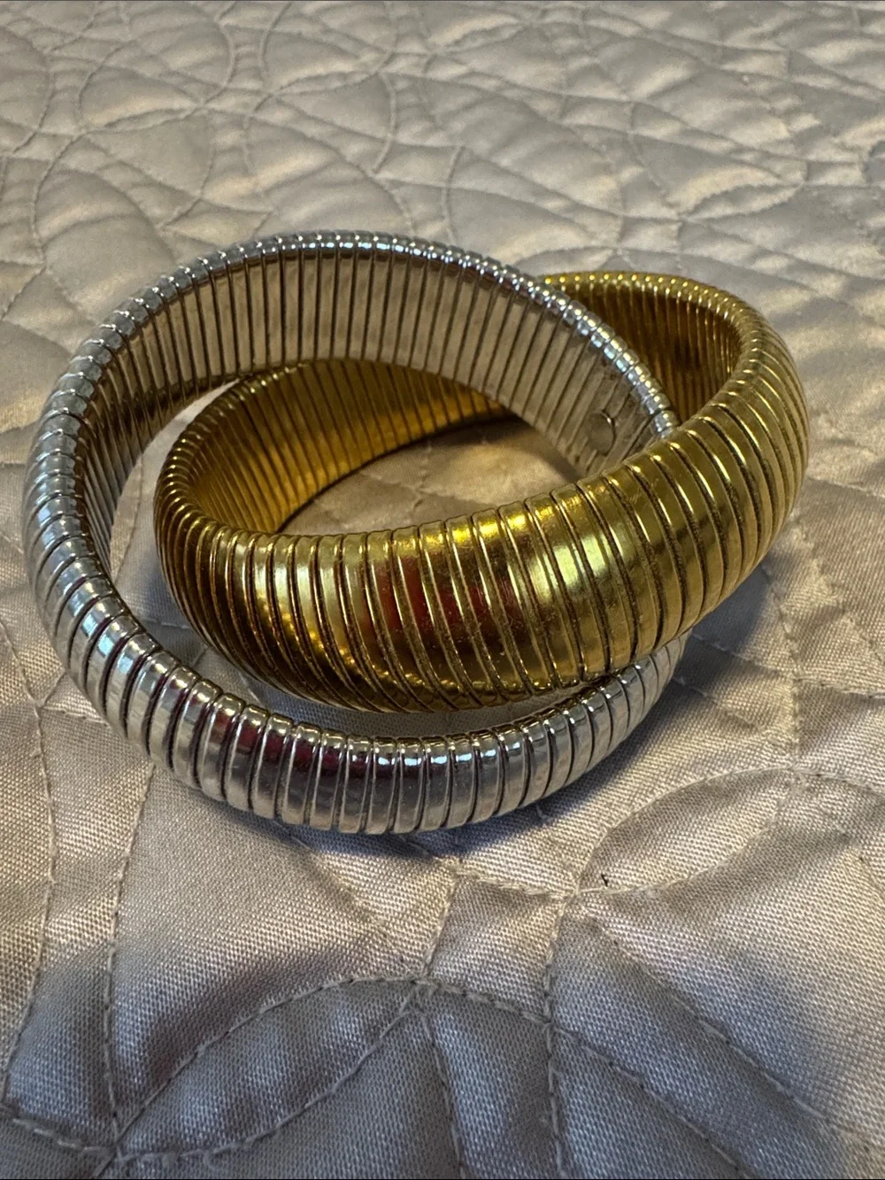 Gold & Silver Ribbed Stretch Bracelet Set - Women's Jewelry